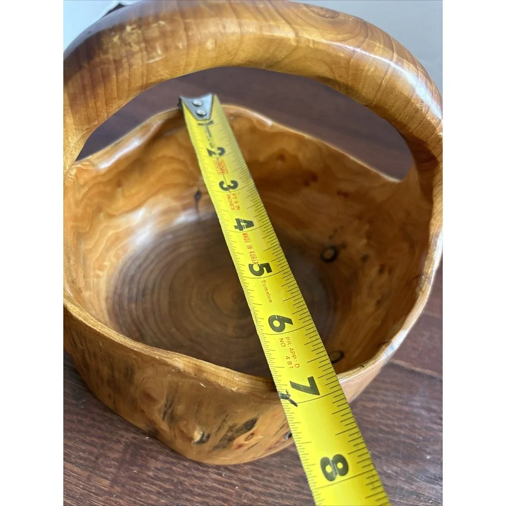 Hand Carved Burl Wood Basket Bowl‎ Knotted Centerpiece 8x8x7 Farmhouse Primitive